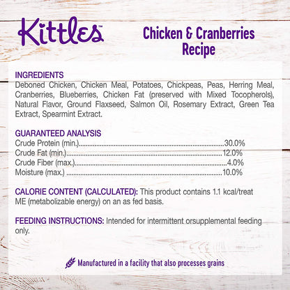 Kittles Crunchy Natural Grain Free Cat Treats, Chicken & Cranberry, 2-Ounce Bag