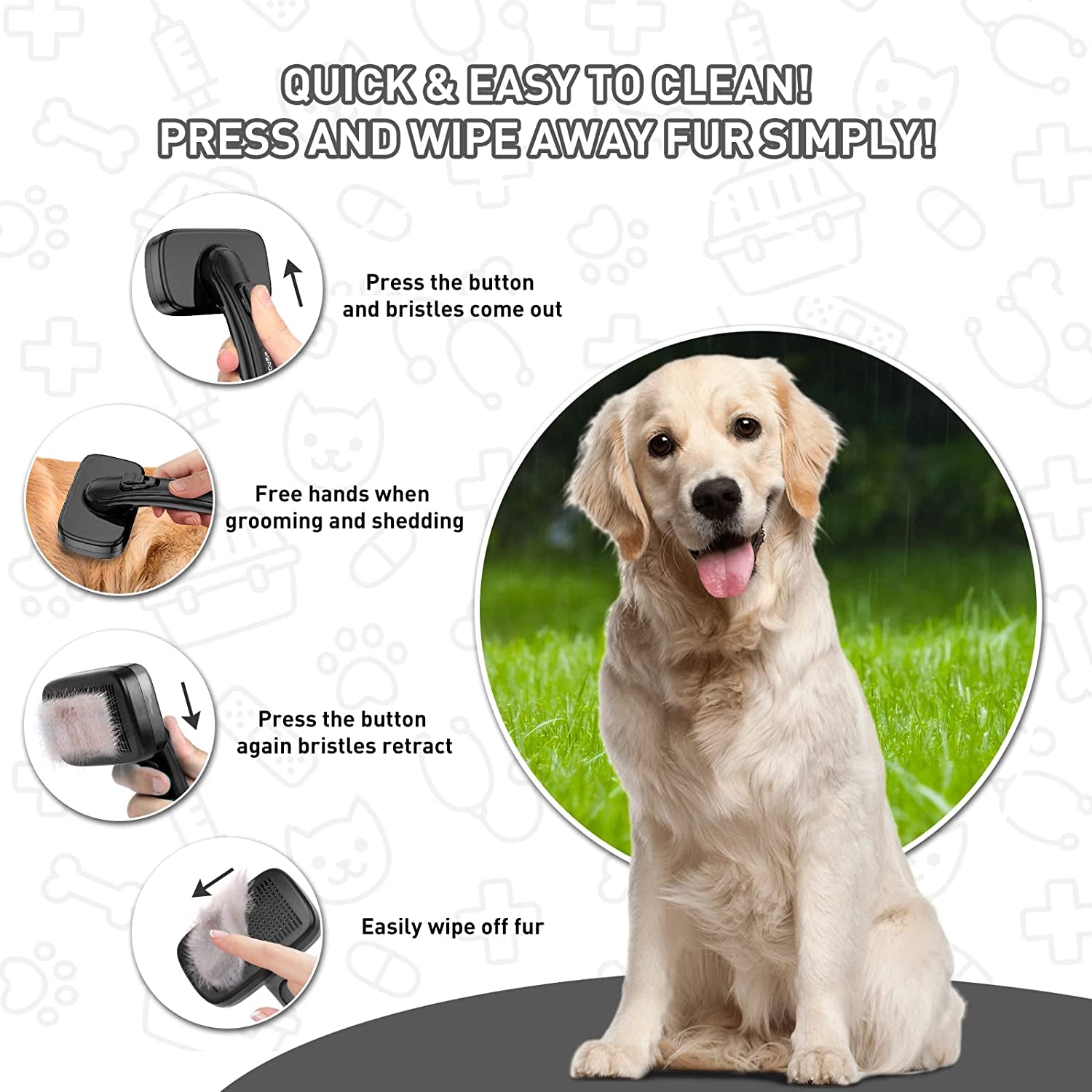 Dogs Cats Self Cleaning Slicker Brush for Shedding and Grooming Long Short Hair, Pain-Free Removes Loose Undercoat, Tangles, Knots with Massage Particles for Small Medium Large for All Hair Types